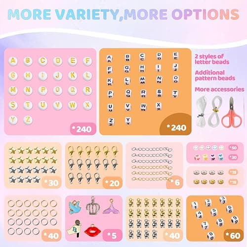 Goldwise Friendship Bracelet Kit - 2 Boxes with 24 Colors Glass(8mm) and Letter Beads (A-Z) for Jewelry Making, Varieties of Charms, Bracelet Making Kit, DIY Crafts for Gifts thumbnail 4