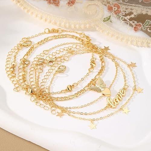 KISS WIFE Anklets for Women, Gold Anklet Bracelets for Women, Dainty Foot Jewelry Women's Ankelts Beach Gifts for Women - 1 thumbnail 8