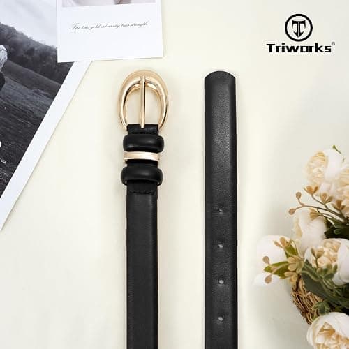 TRIWORKS Women Leather Belt for Jeans Pants Fashion Ladies Skinny Faux Leather Dress belt with Gold Buckle thumbnail 2
