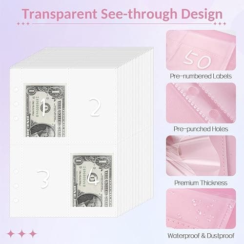 Sooez 100 Envelopes Money Saving Challenge, Savings Challenges Book with Envelopes, Flexible Saving $5050, $2600, $300, Savings Binder with 100 Pocket Pre-Number & Reusable Laminated Tracker thumbnail 6