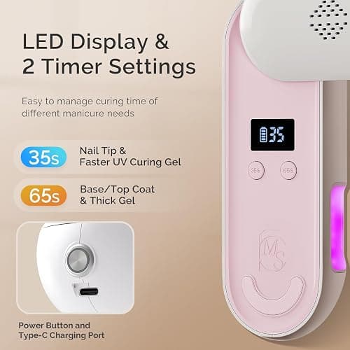 MelodySusie Compact Cordless UV Nail Lamp, P-PLUS20F with Innovative Rotatable Panel & UV Protection Design, Rechargeable UV Light Cures All Gels, Especially Rhinestone Glue & Liner Gel Polish Pink thumbnail 6