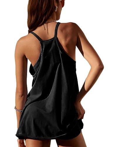 Zhiyouni Women's Summer Sleeveless Mini Dress V Neck Spaghetti Straps Athletic Built-in Shorts Sundress thumbnail 2
