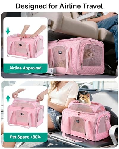 CarryTip Cat Carrier Airline Approved 17x11x9.5 Inches, Top Expandable Soft Sided Pet Travel Carrier for Cats & Small Dogs, Fits Under Airline Seat with Locking Zippers, Pink thumbnail 3