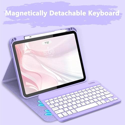 Ynaize for iPad 11th 10th Generation Case with Keyboard - Magnetic Wireless Detachable Keyboard Case Stand Folio Cover with Pencil Holder for iPad 11 inch A16 2025 & 10th Gen 10.9 inch 2022 (Purple) thumbnail 3