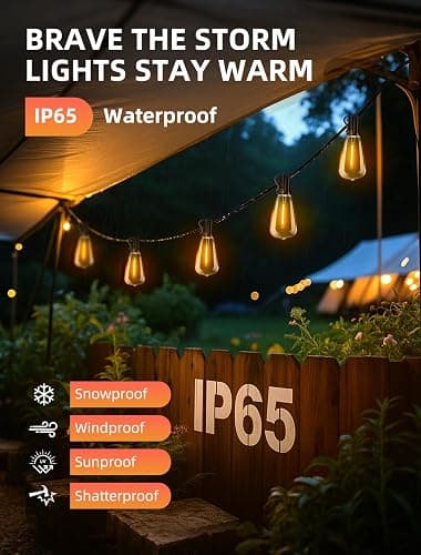 VOZUJI Outdoor Patio String Lights: 100Ft 30M Outside Waterproof Light - Remote Dimmable ST38 Shatterproof Bulb Connectable Hanging Outdoor Electric Lighting - Backyard Yard Gazebo Porch Party thumbnail 3