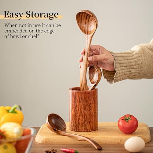 Gudamaye 3 Size Wooden Soup Ladles Set,3 Hooks for Bowl,Pot. Natural Teak Wooden Ladle,10.6 inch Big Soup Ladle, 9 inch Serving Spoon & 8 inch Wood Ladles for Cooking,Teak Deep Ladle Spoons thumbnail 2