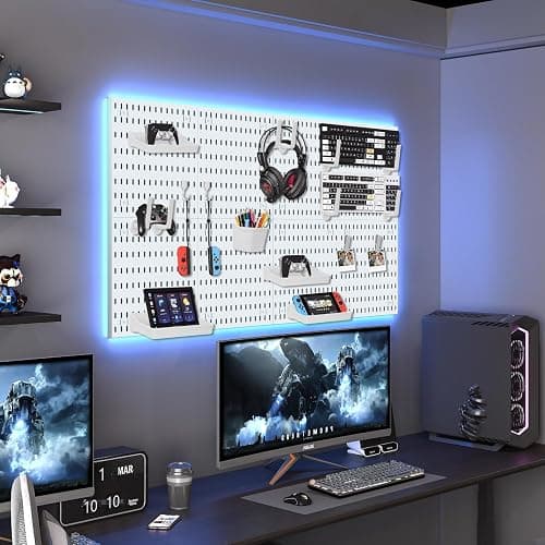 white pegboard wall organizer - skadis peg board panels for desk and wall control - durable pegboard （White, 22″×22″） thumbnail 2