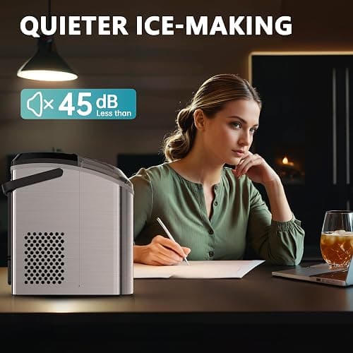 EUHOMY Nugget Ice Maker Countertop with Handle, Ready in 6 Mins, 34lbs Per Day, Removable Top Cover, Auto-Cleaning, Portable Sonic Ice Maker with Basket and Scoop, for Home/Party/RV/Camping (Silver) thumbnail 7