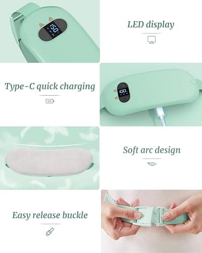 Portable Heating Pad for Cramps, Upgrade Cordless Electric Period Fast Heating Pad for Back Pain Relief Menstrual Belt 6 Heat 6 Massage Modes Gift for Women Girls Her Girlfriend Light Green thumbnail 7