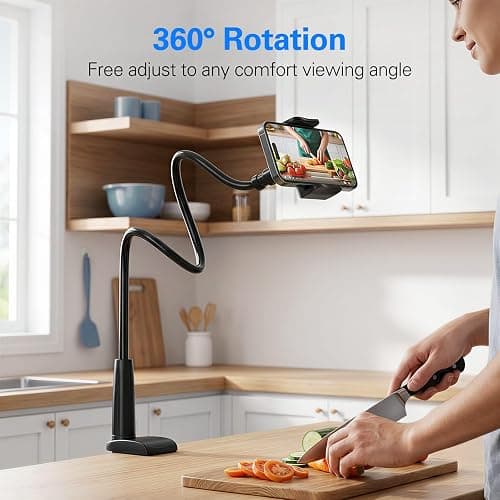 MAGIPEA Gooseneck Phone Holder for Bed, Flexible Overhead Cell Phone Mount for Desk Headboard Table, Hands-Free Viewing Clamp Stand, Gift for iPhone 17 16 15 Pro Max and 3.5-7" Devices thumbnail 5