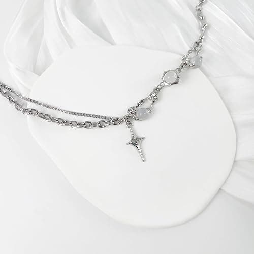 Buyongwant Y2k Irregular Necklace Star Pendant Moonlight Stone Fashion Collar Chain Design Spicy Silver Jewelry for Women thumbnail 5