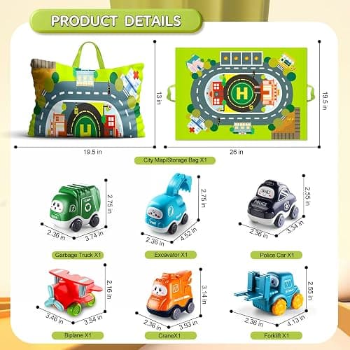 Truck Car Toys for 1 Year Old Boy with Playmat (Storage Bag)|Baby Toys 12-18 Months|Toddler Age 1-2|First Birthday for 1 2 Year Old Boy thumbnail 6