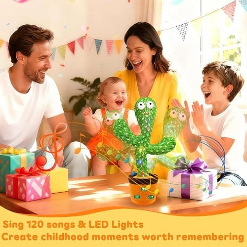 Hunfur (Updated Volume Adjustment) Dancing Mimicking Talking Cactus Toy,Funny Gift for Toddler 1 2 3 Year Old Boy Girl,Singing Record Repeat What You Say Light Up Baby Infant Toys 6-12 12-18 Months thumbnail 6