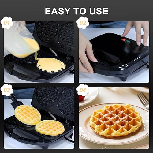 YASHE Double Mini Waffle Maker, Non-Stick Waffle Machine,Cast iron waffle maker, Automatic Temperature Control, Cool Touch Handle thumbnail 4