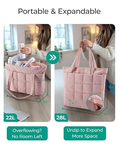 BAGSMART Expandable Tote Bag for Women, Puffer Work Tote Handbag, Quilted Carry On Bag for Travel Gym thumbnail 8