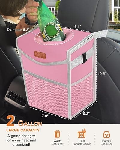 Pritent Car Trash Can with Lid, Cute Leakproof Car Trash Garbage Bag Hanging Vehicle Trash Bin Small Portable Automotive Garbage Cans Organizer for Back/Front Seat(Trapezoid,Pink thumbnail 2