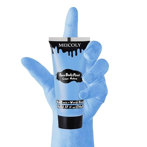 MEICOLY Light Blue Face Body Paint,Pale Baby Blue Face Paint Sadness for Halloween Corpse Bride Avatar Smurf Sally Cosplay Makeup,2.37Oz Large Tube Washable Body Paint for Adult and Kids thumbnail 3