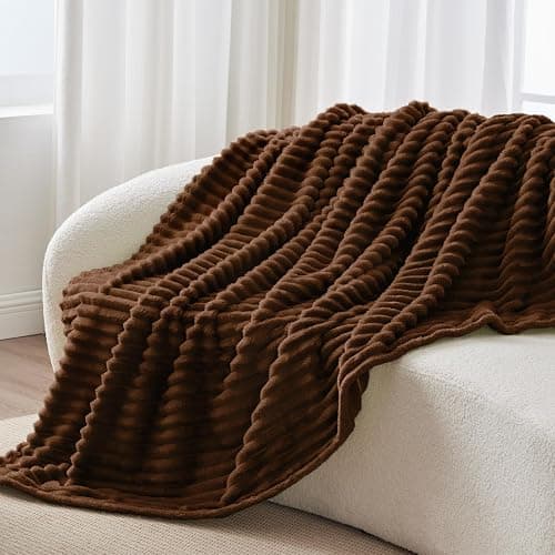 BEDELITE Fleece Throw Blanket for Couch - 300GSM Soft & Warm Fluffy Chotolate Brown Blanket, Decorative and Giftable Striped Blankets for Women, Men, 50"x60" - Image 1