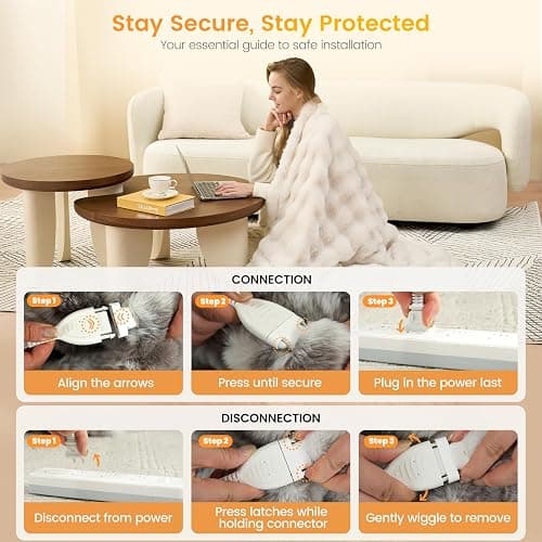 Amélie Home Heated Bubble Faux Fur Blanket Electric - 50"x60" Heating Blanket Throw 2/4/6/8 Hours Auto-Off 8 Heat Level Over-Heat Protection Electric ETL Certification Beige/Off White thumbnail 7