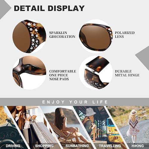 HAOLOTA Polarized Sunglasses for Women, Rhinestone Wrap Around Sunglasses with UV400 Protection thumbnail 5