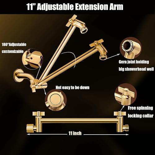 Shower Head, 10'' High Pressure Rain Shower Head with 6 Settings/Spray Handheld Shower Head Combo, 78'' Long Hose and 11'' Extension Arm, Water Temperature Reminder (Square Gold Shower Heads) thumbnail 9