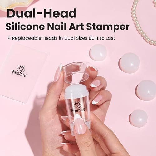 Beetles French Tip Tool Nail Stamp 6Pcs Silicone French Tips Stamp Set | Replacement Stamper Heads and Scrapers Silicone Nail Art Printing Stuff for Home DIY Salon Manicure Tools Gifts for Girls thumbnail 7
