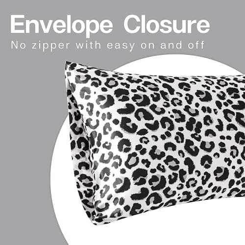 MR&HM Satin Pillowcase for Hair and Skin, Silk Satin Pillowcase 2 Pack, Standard Size Pillow Cases Set of 2, Silky Pillow Cover with Envelope Closure (20x26, White Leopard) thumbnail 4