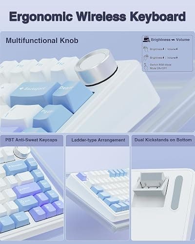 AULA F75 75% Wireless Mechanical Keyboard, Hot Swappable Creamy Keyboard, Pre-lubed Star Vector Switches RGB Backlit Gaming Keyboards, 2.4GHz/Type-C/BT5.0(White&Blue&Purple) thumbnail 8