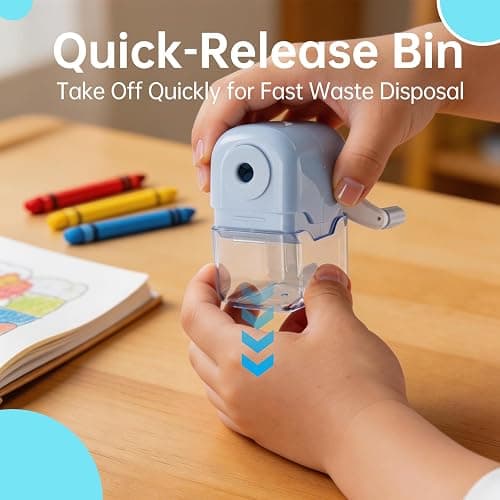 Crayon Sharpener Compatible with Crayola, Manual Hand Crank Crayon Sharpener, Transform Dull Crayons into Sharp, with Removable Shavings Container, for Home, Art Projects, and Travel, Blue thumbnail 6