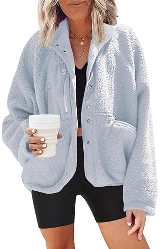 Nirovien Womens Fuzzy Fleece Jacket Button Down Sherpa Coats Casual Winter Warm Outwear with Pockets - Image 1