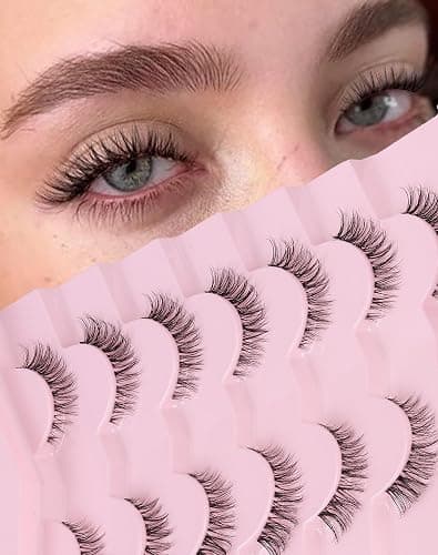 Jiocolor Cat Eye Lashes Wispy Fake Lashes Clear Band Strip Lashes ZT20 | Lashes Natural Look Short Eyelashes Clear Band False Eyelashes 7 Pairs - Image 1