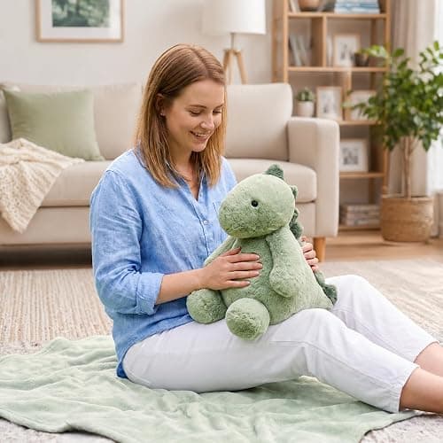 Dino Kuscheltier, Plüschtier Dinosaurier Kuscheltier - 25cm Süßes Dino Stofftier Kissen, Kawaii Plüschsaurier Schmusetier, Weiches Kissen, Emotionale Unterstützung, Schlafbegleiter, für Erwachsene thumbnail 6