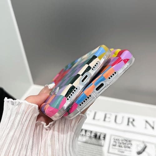 branple Compatible with iPhone 16 Plus Case, Cute Wave Curly Colorful Checkerboard Plaid Phone Case for Women/Men, Soft TPU Shockproof Protection Case Designed for iPhone 16 Plus (Colorful 1) thumbnail 6