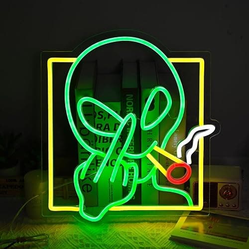 Green Alien Dimmable LED Neon Sign | Wall Decor for Bedroom, Game Room & Home Bar | Kids Birthday Gift - Image 1
