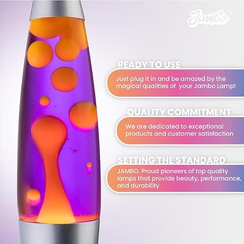 JAMBO 16" Beautiful Lamp- Purple with Yellow/Orange Wax, Relaxing Liquid Light, Night Light Nightlight, Home Decor Living Room Office Bedroom Lamp for Adults Teens Kids Magma Motion thumbnail 4