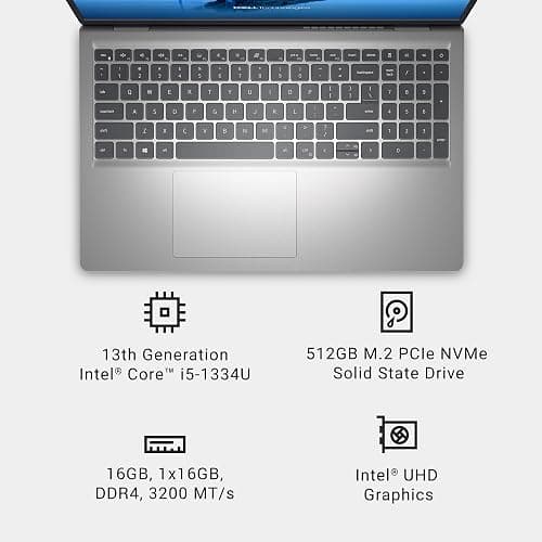 Dell 15 Laptop DC15250-15.6-inch FHD (1920x1080) 120Hz Display, Intel Core i5-1334U Processor, 16GB DDR4 RAM, 512GB SSD, Intel UHD Graphics, Windows 11 Home, Onsite Service - Platinum Silver thumbnail 8