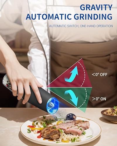 CIRCLE JOY Gravity Electric Salt and Pepper Grinder Set Automatic Salt and Pepper Grinder Set with LED Light, Battery Operated, Adjustable Coarseness, Large Capacity, for Home Kitchen BBQ thumbnail 2