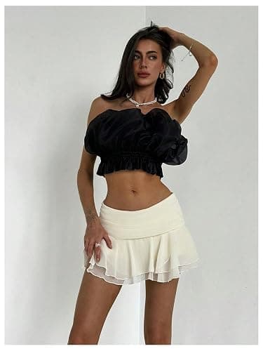 MakeMeChic Women's Ruffle Mini Skirt Tiered Layer Mesh Sheer Flared Rave Party Skirts thumbnail 6