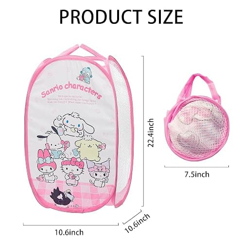 Cute Mesh Popup Laundry Hamper with Carry Handles, Large Capacity Foldable Lightweight Dirty Clothes Basket for Girls Room, Dorm | Travel & Camping thumbnail 3