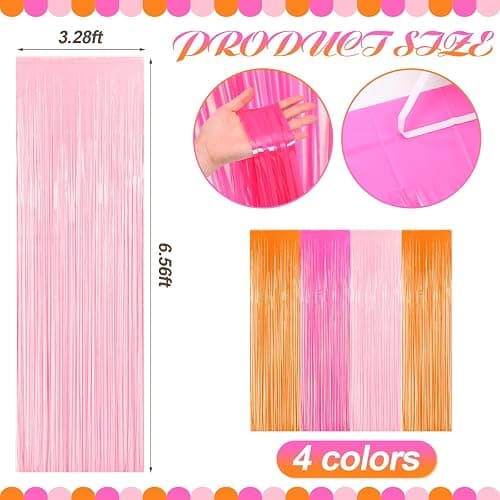 Frienda 4pcs Sunset Party Decorations 6.6ft Fringe Curtains Sunset Soiree Party Decorations Pink and Orange Backdrop Curtains for Autumn Thanksgiving Bridal Wedding Graduation Backdrop Decor thumbnail 3