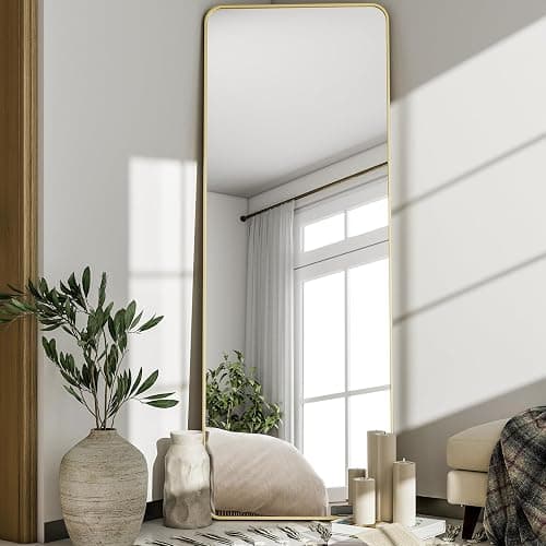 HARRITPURE 56" x 21“ Full Length Mirror - Rounded Corner Floor Mirror with Stand, Gold Aluminum Frame Full Body Mirror, Hanging/Leaning/Standing Mirror for Bedroom, Cloakroom thumbnail 8