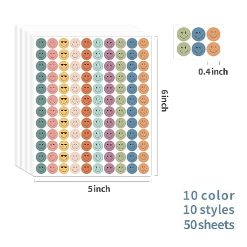ANSTROUT 6000 Pieces Boho Happy Smile Face Stickers for School Reward Behavior Chart,3/8 Inch in Diameter Round Bohemian Style Reward Labels 10 Styles Happy Face Stickers for Teachers (50 Sheets) thumbnail 3