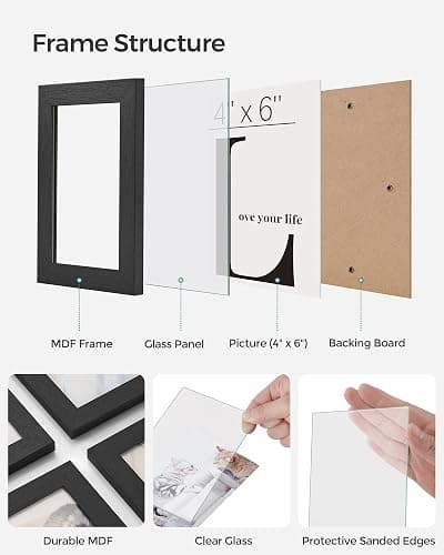 SONGMICS 4x6 Collage Picture Frames, 12-Pack Photo Collage Frame for Wall Decor, Glass Front, Assembly Required, Christmas Gift, Ink Black URPF22BK thumbnail 5