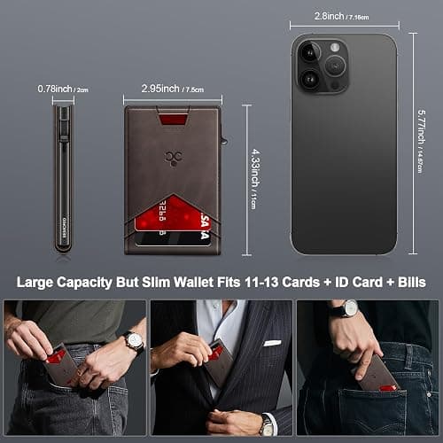 Wallet for Men Wallet with Slim Pop Up Card Holder for 12-14 Cards, RFID Blocking Bifold Minimalist Smart Wallet, Credit Card Holder with ID Window & Cash Slot, Compact Metal Card Case, Gifts for Men thumbnail 7
