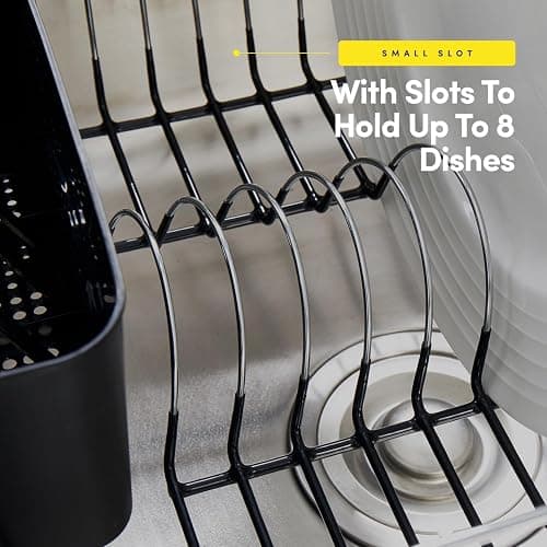 Sweet Home Collection 2 Piece Dish Drying Rack Set Drainer with Utensil Holder Simple Easy to Use Fits in Most Sinks, 14.5" x 13" x 5.25", Black thumbnail 5