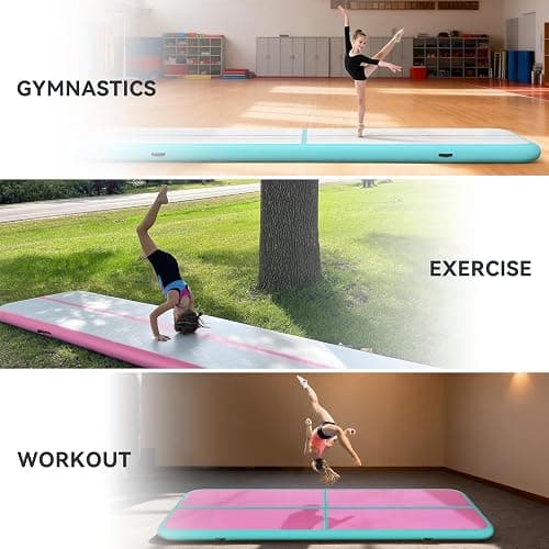 KIKILIVE Inflatable Air Gymnastics Tumbling Mat 6ft 10ft 13ft 16ft 20ft, Air Tumble Track Mat 4/8 inches Thickness with Electric Air Pump for Home Use Training Cheerleading Yoga Water Beach Park thumbnail 5