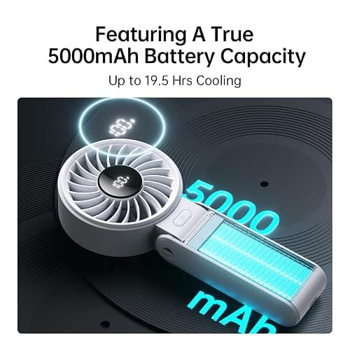 JISULIFE Handheld Fan Life7 – Ultimate Flexibility: Wide & Strong Airflow, 19.5H Max Cooling, 5000mAh Rechargeable, 5-Speed, LED Display, 3 IN 1 Portable Fan for Travel, Concerts, Sports Events(Grey) thumbnail 4