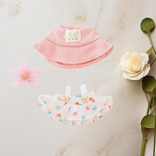 17cm Doll Clothes Set (No Doll), 3 Pieces Dress Outfit Set for 6.7inch Doll Suit, Fashion Chic Hat & Clothes Accessories for 1st/2nd/3rd Gen Doll Play & Display Light Beige thumbnail 2