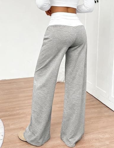 Sunloudy Women's Low Rise Sweatpants Color Block Fold Over Baggy Wide Leg Festival Pants Stretch Loose Trousers Streetwear thumbnail 5