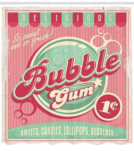Lunarable Retro Shower Curtain, Advertisement for Candy Shop with Pastel Stripes Background Eighties Design, Cloth Fabric Bathroom Decor Set with Hooks, 69" W x 70" L, Pink and Mint Green thumbnail 3